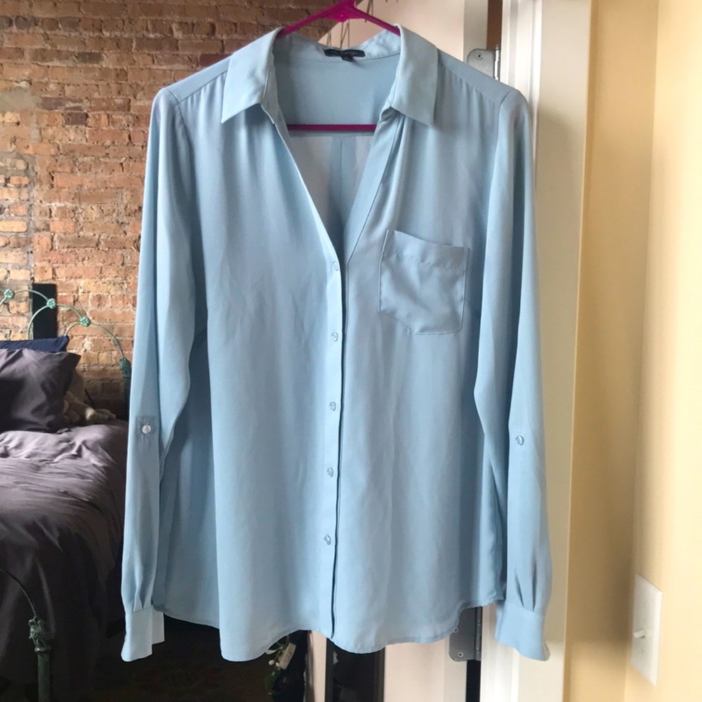 The Limited V neck collar Baby blue button up blouse